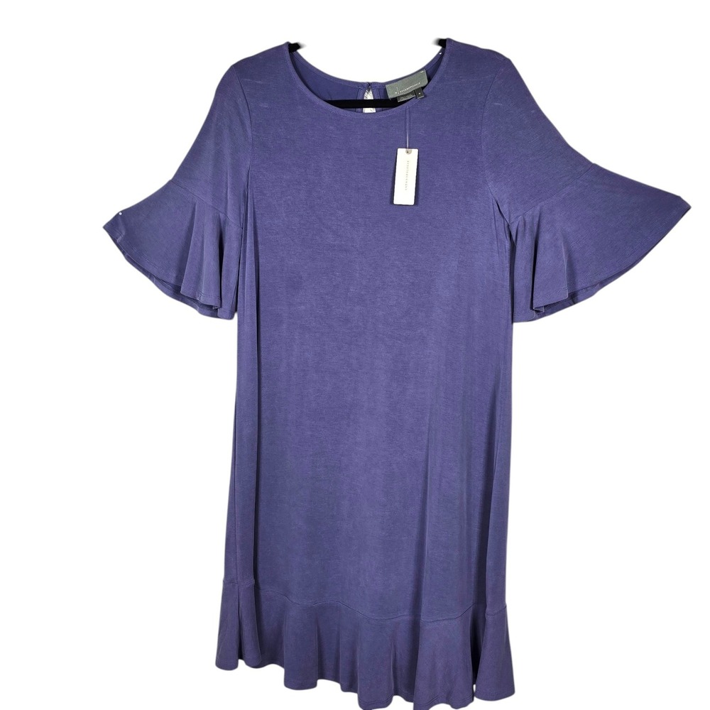 Anthropologie Shift Dress Woman MED Lavender Purple Bell Sleeve Ruffle Hem NWT